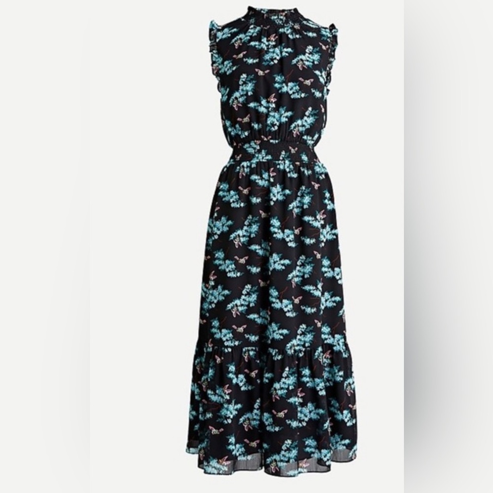 J Crew Smocked-waist midi dress in botanical bees print